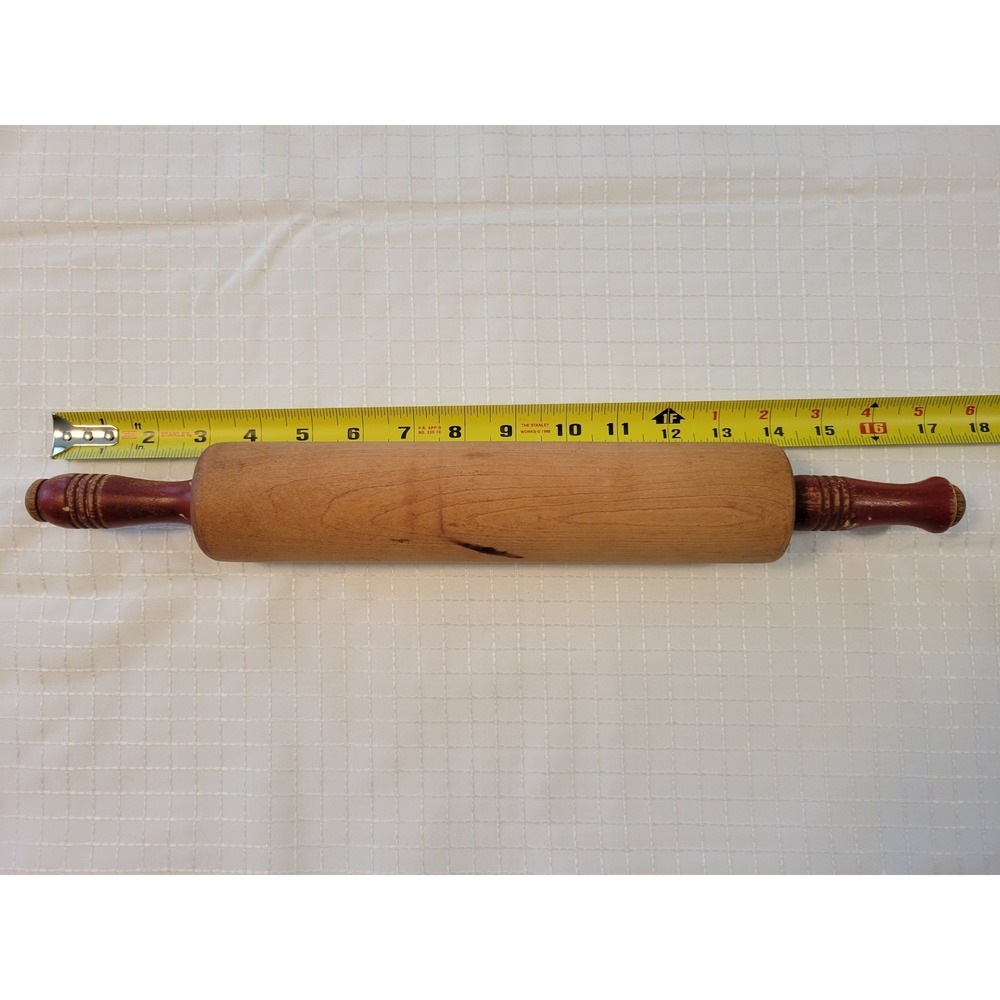 Vintage Wooden Rolling Pin Red Painted Handles‎ Farmhouse Kitchen Primitive